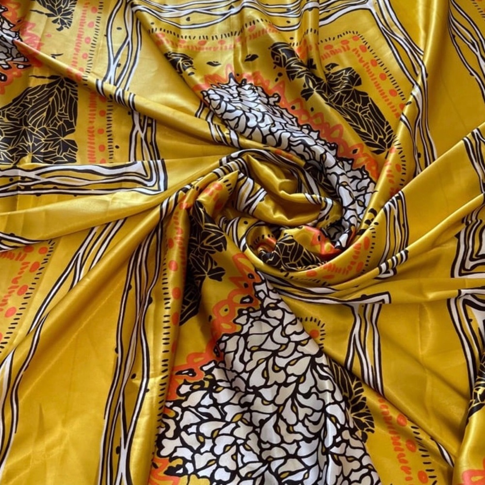 Yellow Multicolor Tribal Print Bohemian Poly Print Satin Fabric